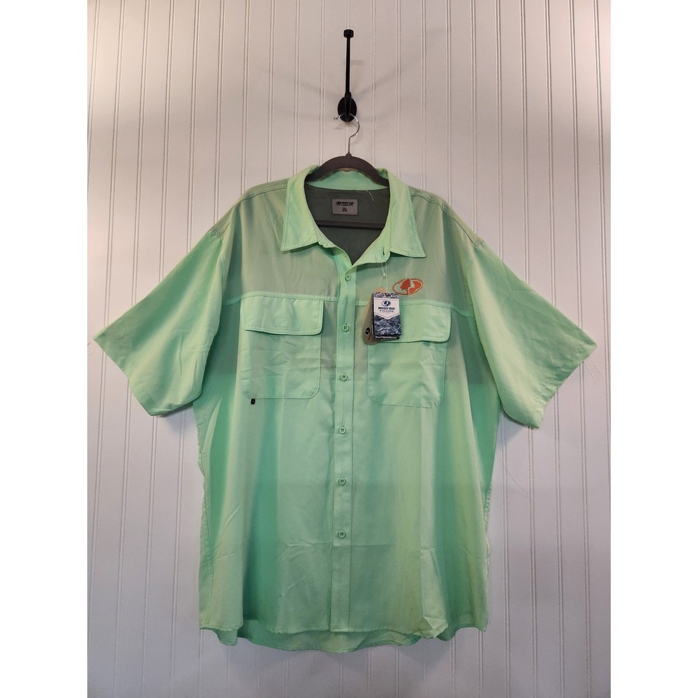 NEW Mossy Oak Fishing Mens XXL Green Short Sleeve Button Up Ventilated Shirt
